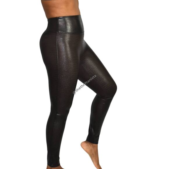 Spanx Croc Leggings Brown Faux Leather High Waist Shaping Slimming Size Small - Picture 7 of 12